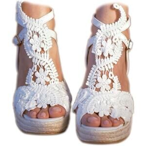 MiLanolce Womens 8.5 White 4.5" Platform Wedge Sandal Open Toe Ankle Strap Shoes